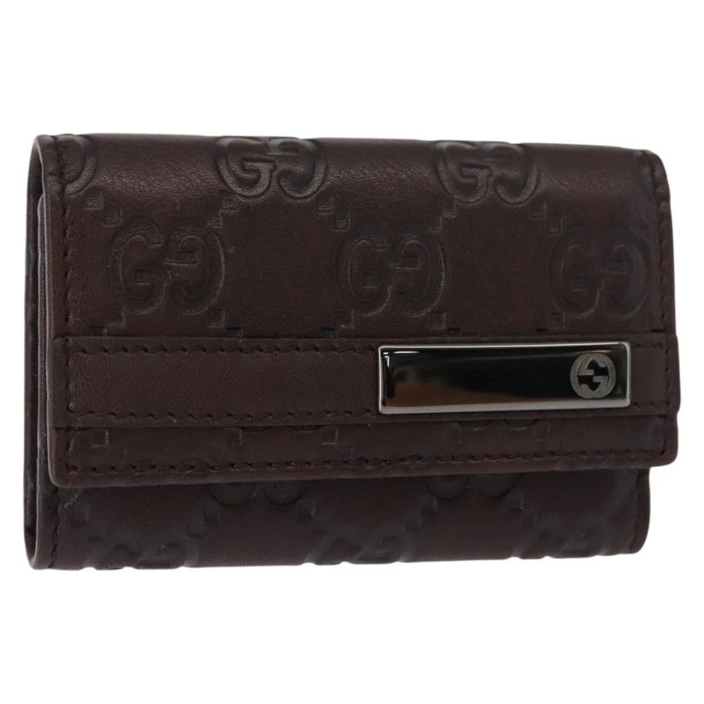 Gucci Guccissima Gg Canvas Key Case Leather Dark Brown 237509 Auth Am9408v